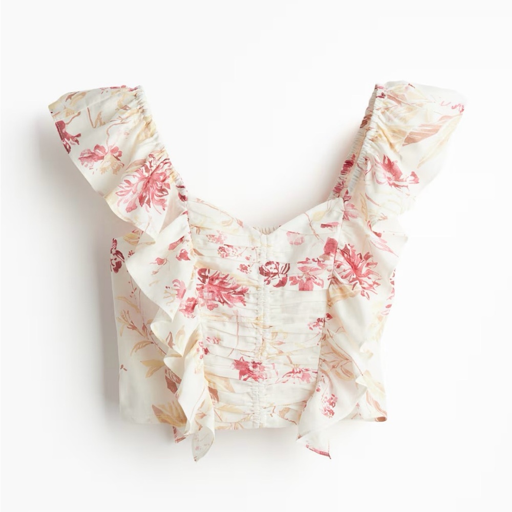 H&M Cream and Pink Ruffled Crop Top